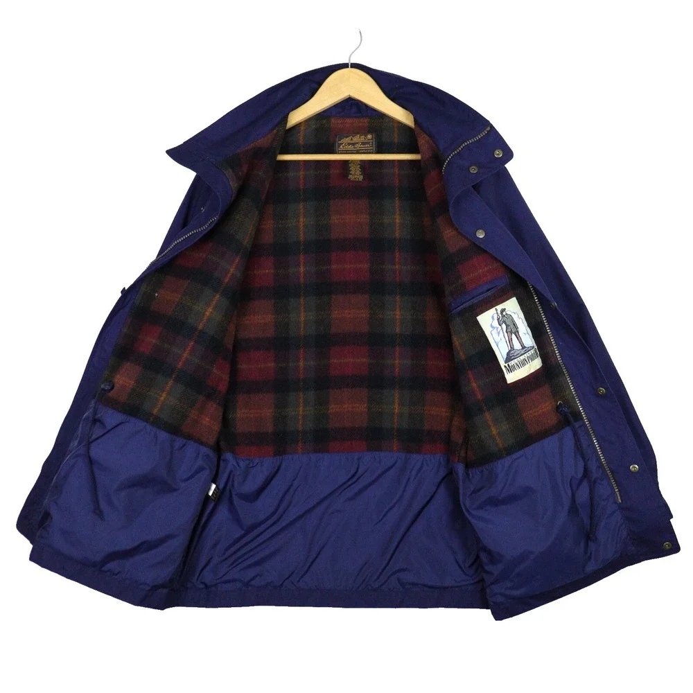 Eddie‎ Bauer Parka Coat Jacket Men Large Plaid Wool Lining Mountain Parka Blue